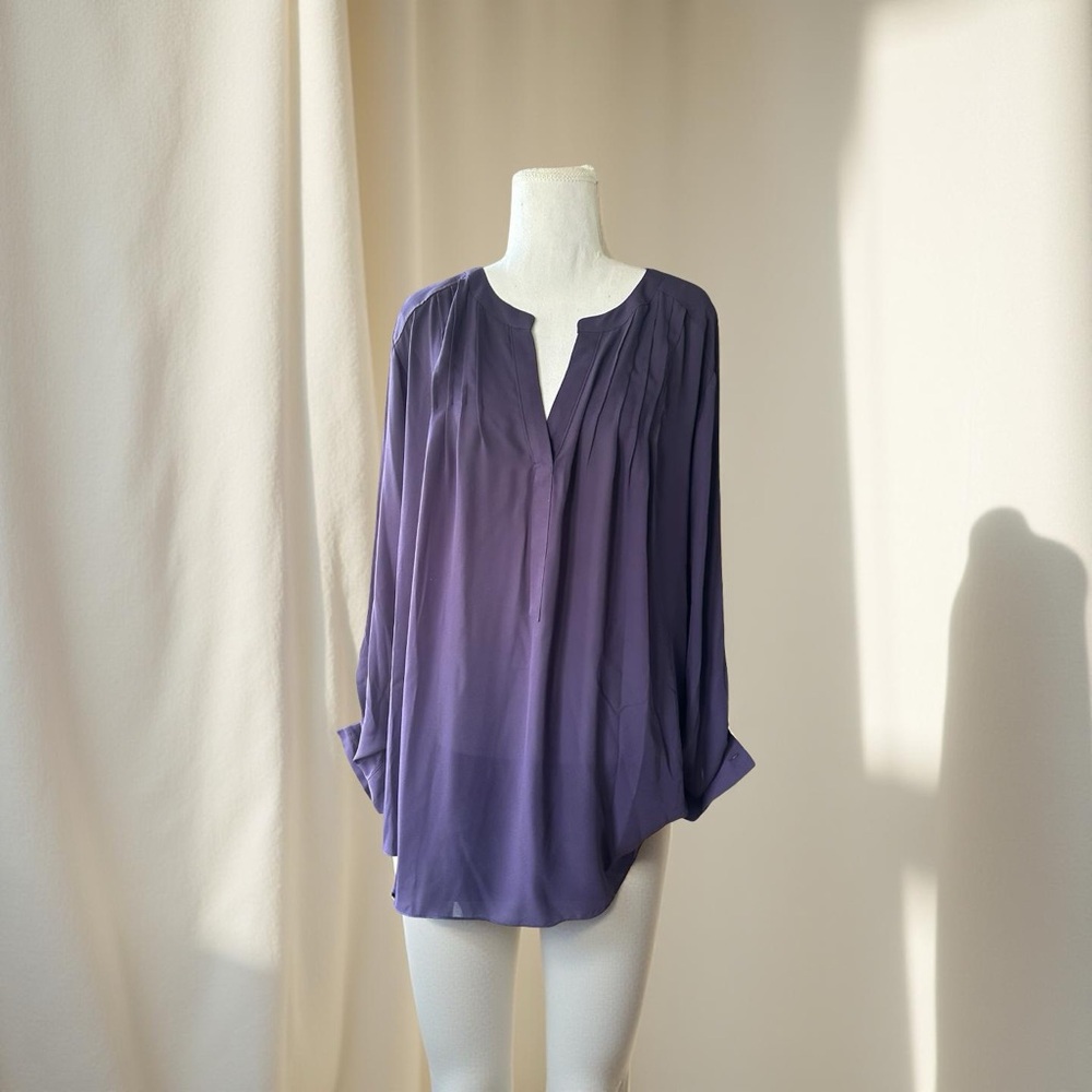 Vera Wang Purple Relaxed Blouse with Mandarin Collar (YT7)